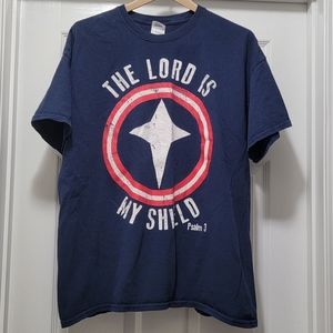 The Lord Is My Shield Psalm 3 Captain America Logo‎ Parody T-Shirt Men's XL